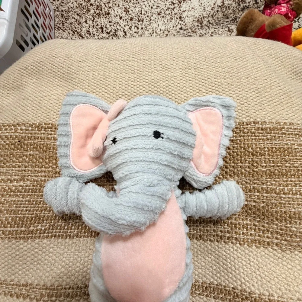 Chick Pea Gray Pink Elephant Plush Stuffed Animal Ribbed Soft Toy 10.5 Inch